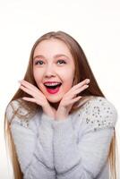 Healthy, beautiful smile, the child to the dentist.Portrait of a little girl photo