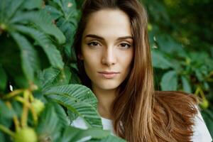 Pretty girl in a white T-shirt photo