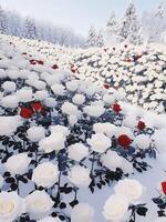 white roses on a snow background photo