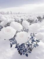 white roses on a snow background photo