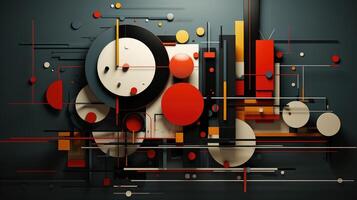 AI generated A sophisticated 3D abstract with geometric shapes in red and gold photo