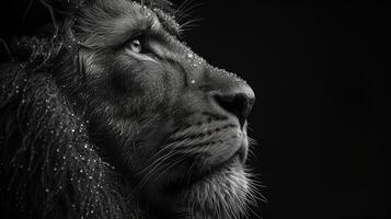 AI generated Majestic Black and White Lion Profile in Thoughtful Pose. photo