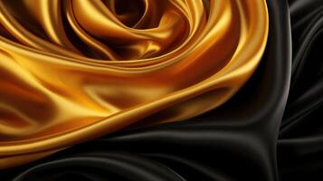 AI generated Contrast of Black and Gold Satin Fabric in Luxurious Swirl photo