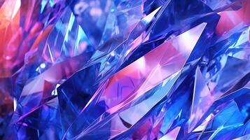 AI generated Iridescent Glass Shards Reflecting Neon Pink and Blue Hues. photo