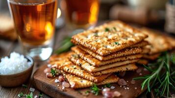 AI generated Traditional Passover Seder Table with Matzah and Wine. photo