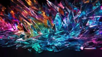 AI generated Iridescent Glass Shards Reflecting Neon Pink and Blue Hues. photo