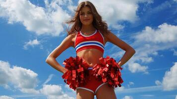 AI generated Confident Cheerleader with Pom-Poms at Stadium Event photo