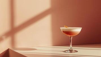 AI generated Minimalist Cocktail in Sunlit White Room with Lemon Garnish. photo