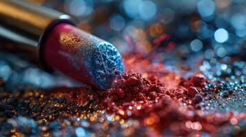 AI generated Close-Up of Vibrant Glittery Lipstick in Luxurious Shades photo