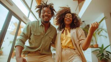 AI generated Joyful Dance Moves by African American Couple Indoors. photo