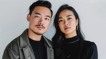 AI generated Fashionably Dressed Asian Couple in Minimalist Style. photo