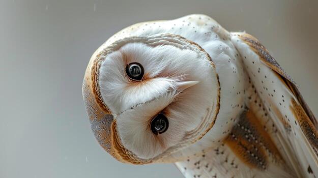 ai generado granero búho inclinación cabeza en suave atención de cerca. foto