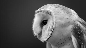 AI generated Close-Up Black and White Barn Owl Portrait. photo