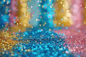 AI generated papers confetti falling in the bright blue sky professional photography background photo