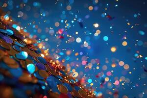 AI generated papers confetti falling in the bright blue sky professional photography background photo