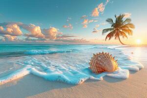 ai generado hermosa tropical puesta de sol en Oceano playa profesional fotografía foto