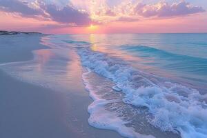 ai generado hermosa tropical puesta de sol en Oceano playa profesional fotografía foto