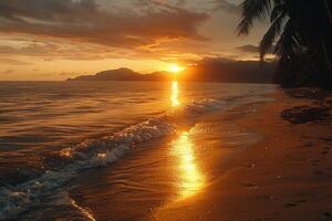 ai generado hermosa tropical puesta de sol en Oceano playa profesional fotografía foto