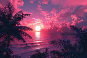 AI generated beautiful tropical sunset on ocean beach professional photography photo