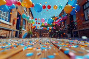 ai generado pétalo flores papel picado que cae desde un brillante azul cielo en un otoño o primavera profesional fotografía foto