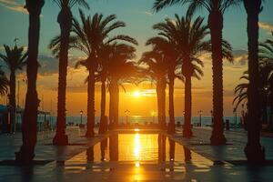 AI generated beautiful tropical sunset on ocean beach professional photography photo