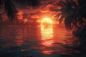 AI generated beautiful tropical sunset on ocean beach professional photography photo