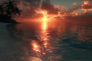 AI generated beautiful tropical sunset on ocean beach professional photography photo