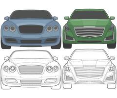 conjunto de frente ver vector ilustración de aislado realce color coche en blanco fondo, vehículo en un plano dibujos animados estilo.