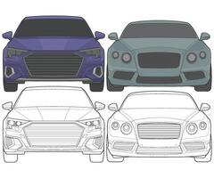 conjunto de frente ver vector ilustración de aislado realce color coche en blanco fondo, vehículo en un plano dibujos animados estilo.