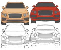 Set of front view Vector Illustration of Isolated highlight  color car on white background, Vehicle in a Flat Cartoon Style.