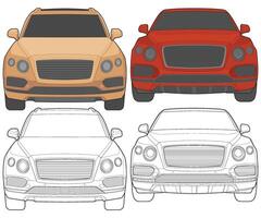 Set of front view Vector Illustration of Isolated highlight  color car on white background, Vehicle in a Flat Cartoon Style.