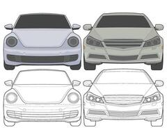 Set of front view Vector Illustration of Isolated highlight  color car on white background, Vehicle in a Flat Cartoon Style.