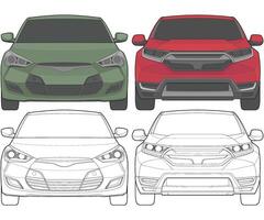 conjunto de frente ver vector ilustración de aislado realce color coche en blanco fondo, vehículo en un plano dibujos animados estilo.