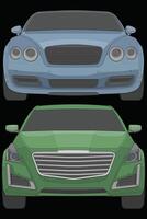 Set of front view Vector Illustration of Isolated highlight  color car on black background, Vehicle in a Flat Cartoon Style.