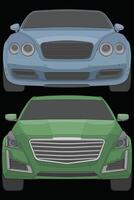 Set of front view Vector Illustration of Isolated highlight  color car on black background, Vehicle in a Flat Cartoon Style.