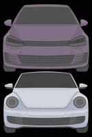Set of front view Vector Illustration of Isolated highlight  color car on black background, Vehicle in a Flat Cartoon Style.