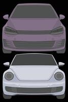 Set of front view Vector Illustration of Isolated highlight  color car on black background, Vehicle in a Flat Cartoon Style.