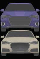 Set of front view Vector Illustration of Isolated highlight  color car on black background, Vehicle in a Flat Cartoon Style.