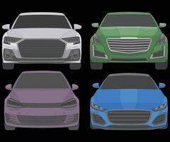 Set of front view Vector Illustration of Isolated highlight  color car on black background, Vehicle in a Flat Cartoon Style.