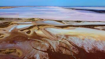 A footage from drone with beautiful patterns Aerial view of Lake Tyrrell, is a shallow, salt-crusted depression in the Mallee district of north-west Victoria, Australia. video