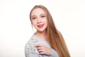 Healthy, beautiful smile, the child to the dentist.Portrait of a little girl with orthodontic appliance . photo