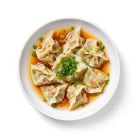 AI generated Wonton soup closeup isolated on white background photo