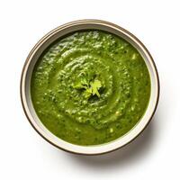 AI generated Palak soup closeup photo