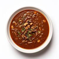 AI generated Turtle soup closeup isolated on white background photo
