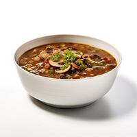 AI generated Turtle soup closeup isolated on white background photo
