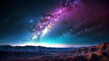 AI generated Stunning night landscape with bright milky way. Background. Wallpaper. Illustration. photo