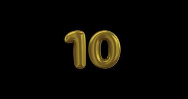 number 10 gold balloons on a black background video