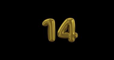 número 14 ouro balões em uma Preto fundo video