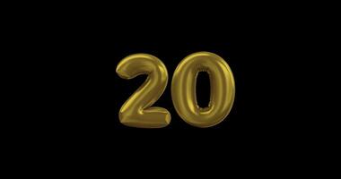 number 20 gold balloons on a black background video