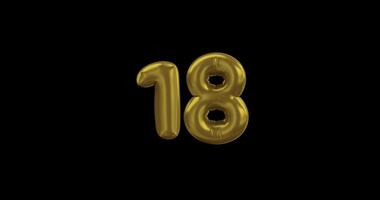 número 18 ouro balões em uma Preto fundo video